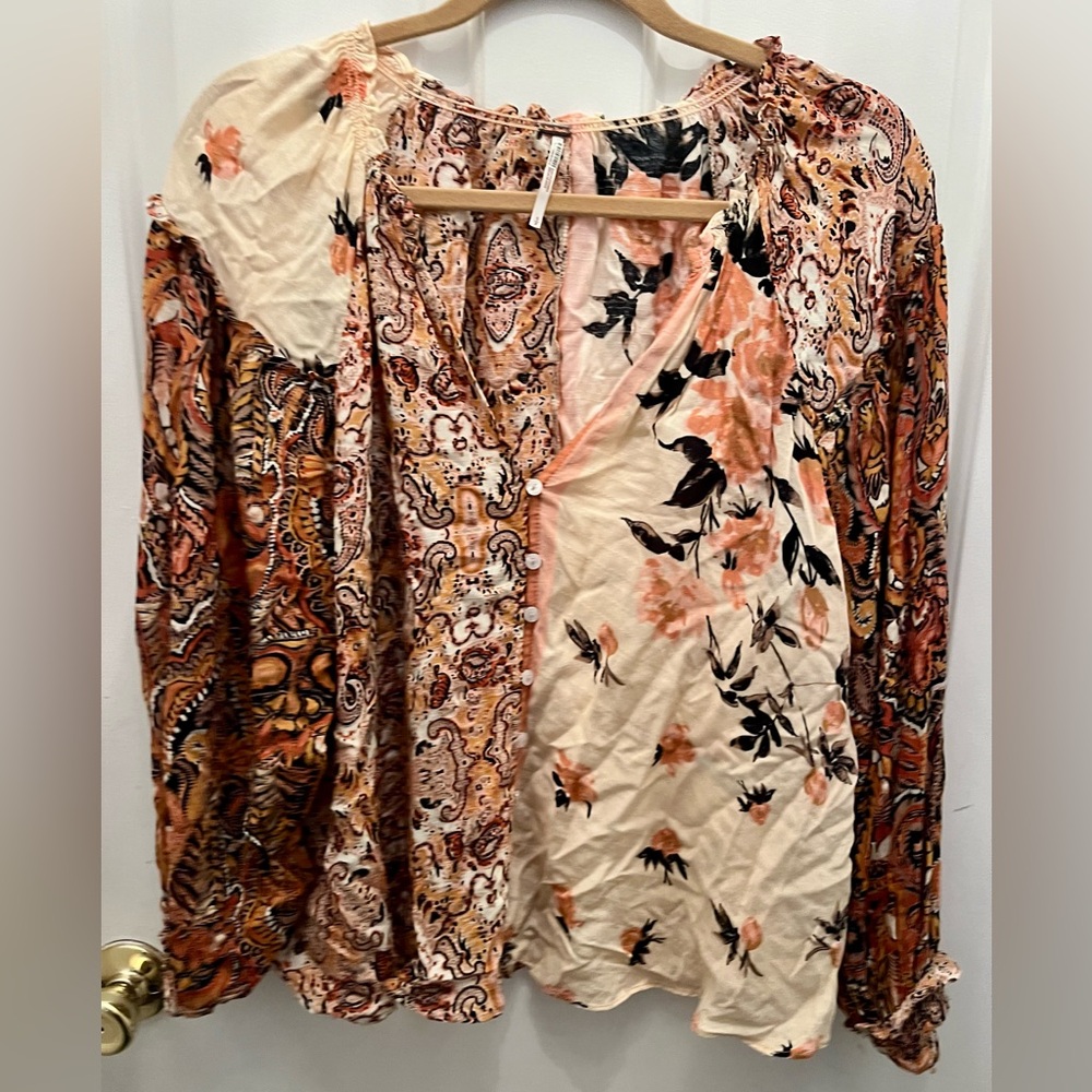 Free People Multicolor Floral and Paisley Blouse